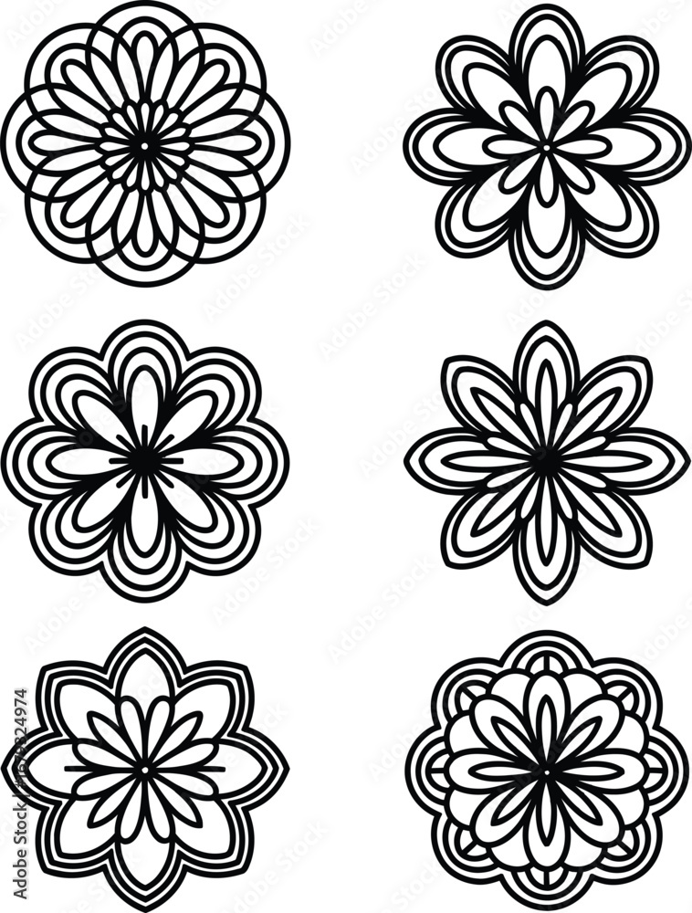 Obraz premium Black floral ornamental patterns white