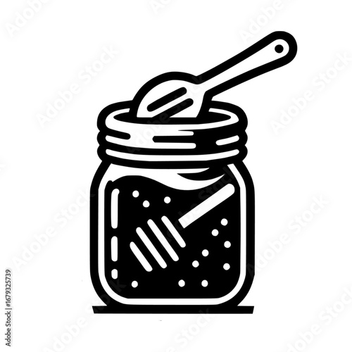 Jar of jam black vector icon with transparent background 