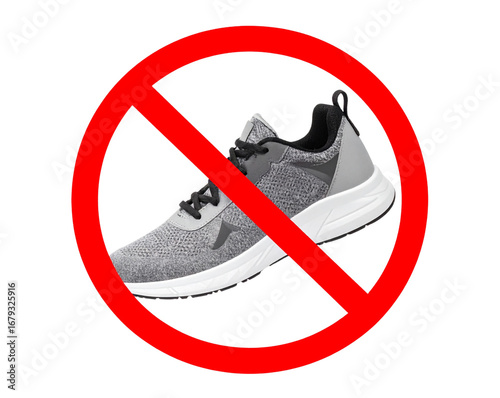 No Footwear Symbol with Athletic Shoe Icon, front view, isolated on transparent background PNG
