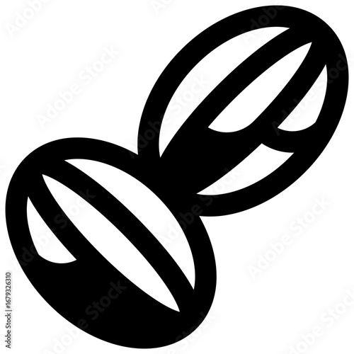 Cocoa beans. Outlined stroke vector icon with black-filled details.