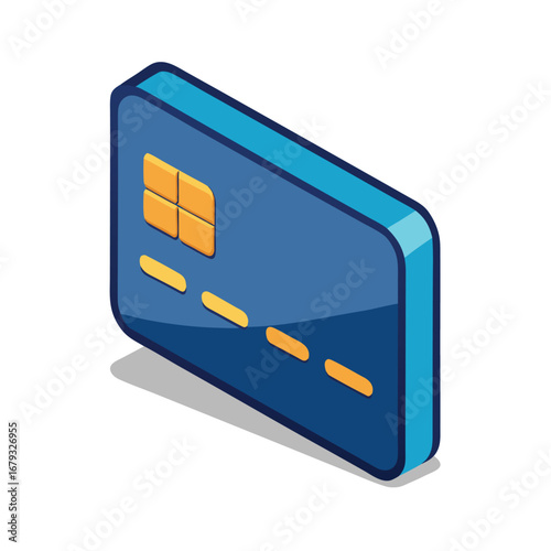 A credit card with a chip, an isolated graphic for secure payments and modern transactions.