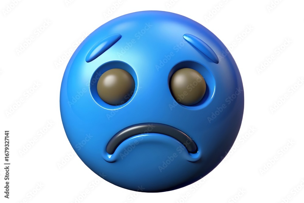 Fototapeta premium Sad blue emoji face with drooping eyes and mouth
