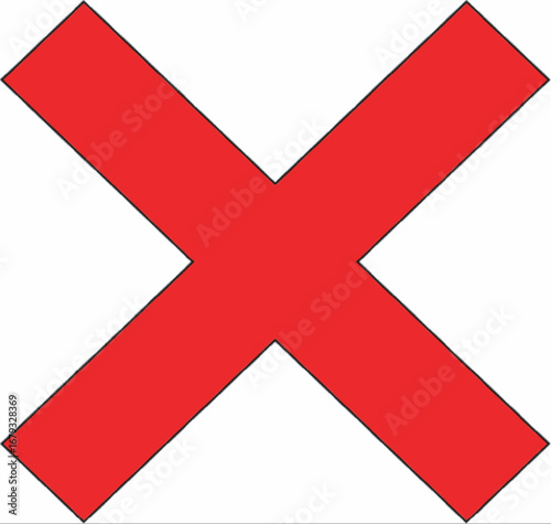 Red cross symbol on black background represents prohibition and error