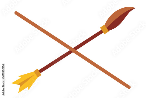 Crossed broomsticks in minimalist vector illustration ideal for Halloween and fantasy themes