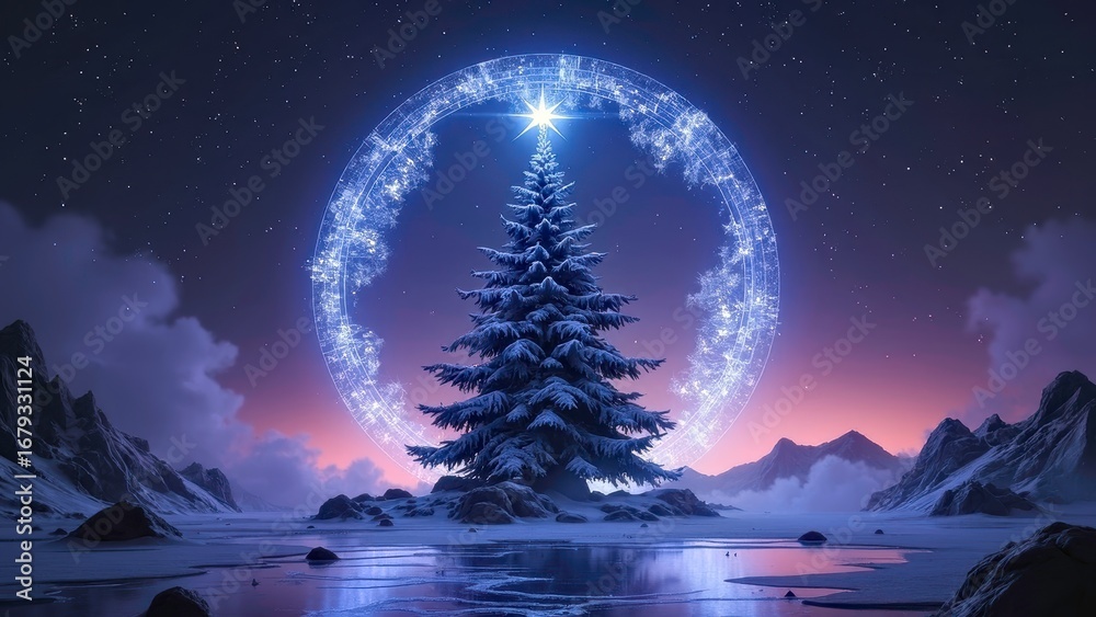 Naklejka premium winter landscape with snow and mountains