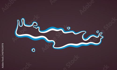 Outline map of Crete marked with ribbon in colors from Greek flag.