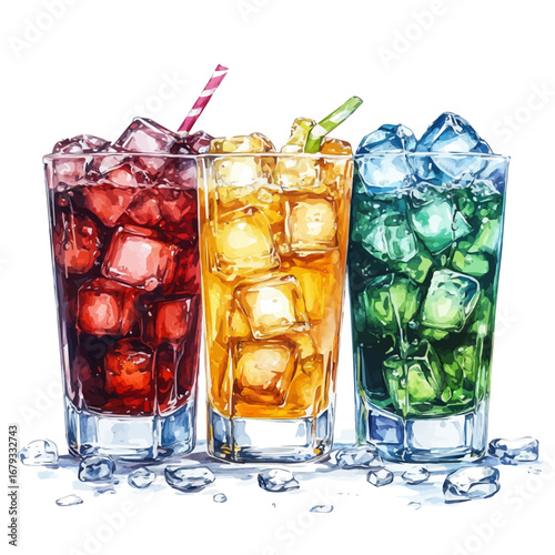 Cool Drinks, watercolor clipart vector, isolated on a white background.