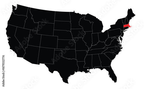 State of Massachusetts Highlighted on a USA Map Editable