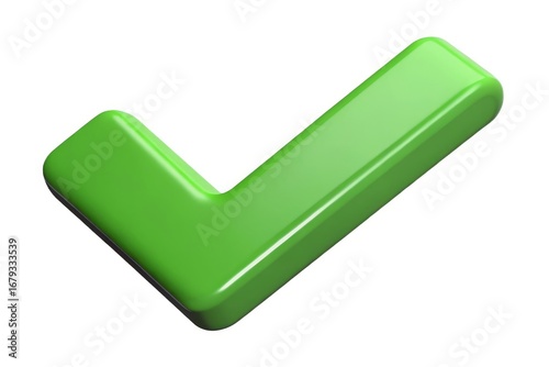 Shiny green check mark symbol isolated on white background