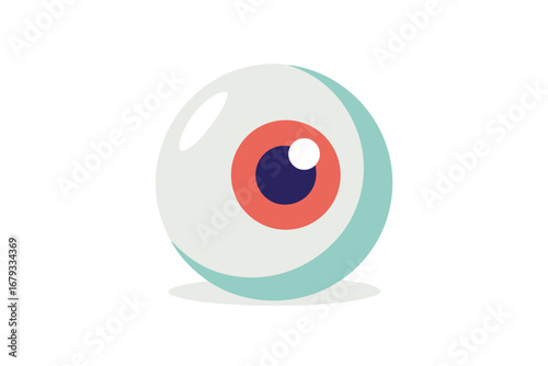 Cartoon Eyeball Illustration with Blue Pupil and Highlight on White Background