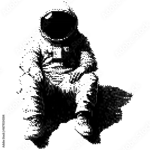 Abstract Astronaut Graphic in Stylized Halftone