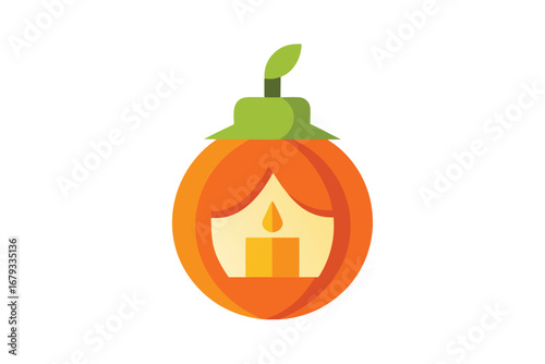 Minimalist Orange Pumpkin Lantern with a Glowing Candle Inside Decoration