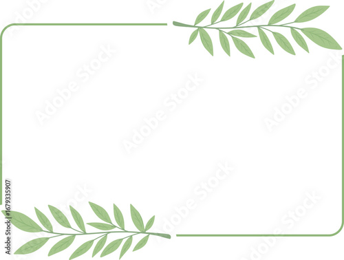 Rectangle Frame with Green Leaf Accents