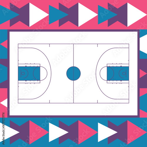 Basketball Court. Basketball design. Street sport art. Game Day. Basketball playoff. Final games. Team championship. Ball for Basketball. Sport creative poster. Modern graphic. Vector wallpaper