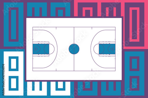 Basketball Court. Basketball design. Street sport art. Game Day. Basketball playoff. Final games. Team championship. Ball for Basketball. Sport creative poster. Modern graphic. Vector wallpaper
