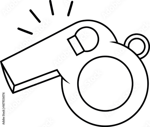 Black and white whistle icon design with sound waves for coaching or sports indicating authority and control for referees and trainers illustration