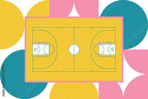 Basketball Court. Basketball design. Street sport art. Game Day. Basketball playoff. Final games. Team championship. Ball for Basketball. Sport creative poster. Modern graphic. Vector wallpaper