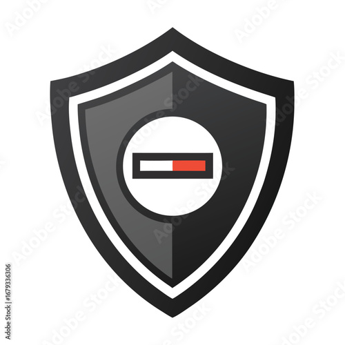 A shield with a minus sign, an isolated graphic for security and removing features.