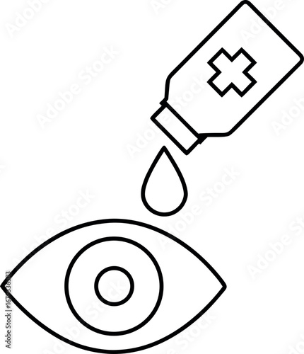 Eye Drops Application Line Art Illustration for Vision Care and Medical Treatment of Dry Eyes and Irritation Relief and Health Support