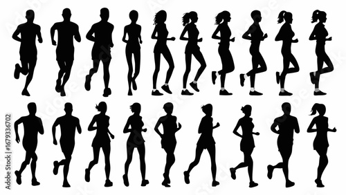 Dynamic silhouettes of diverse runners in motion, capturing the energy of active lifestyle and fitness pursuits.
