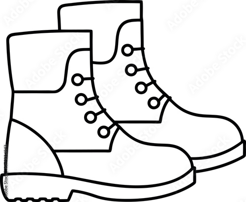 Illustration of work boots or hiking boots with laces and tread outline drawing style suitable for many applications and designs