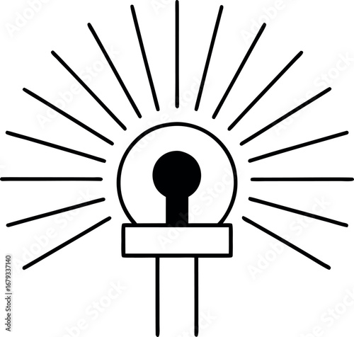 Minimalist light bulb icon with emanating rays of light providing illumination idea generation and innovative thinking on a white background