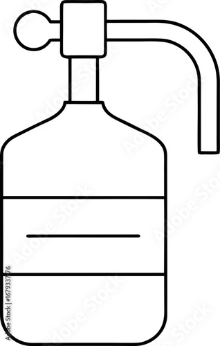 Minimalist outline illustration of a vintage soda siphon bottle with curved spout and simple label area perfect for retro designs and beverage concepts