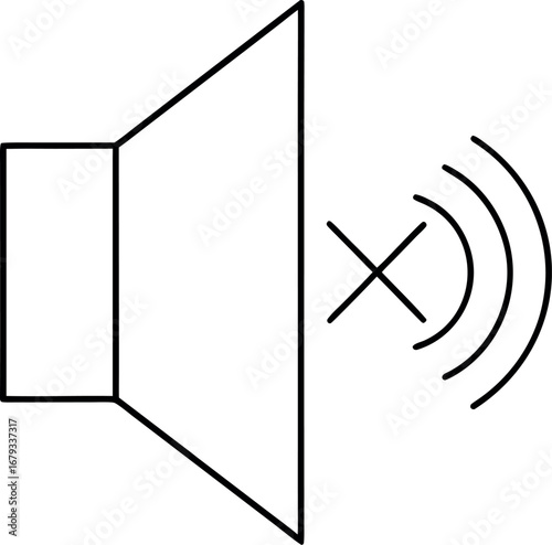 Muted speaker icon depicting no sound or audio transmission with black and white clean design and simplistic style for user interfaces