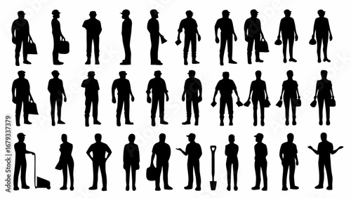 Diverse group of people silhouettes in various poses and professions, ready for your projects