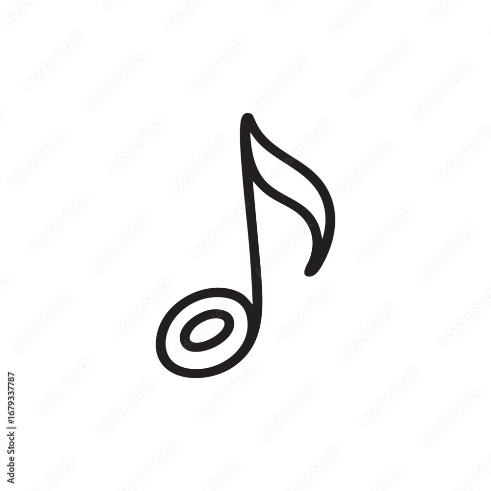 Obraz premium A simple black outline drawing of a musical eighth note on a plain white background in vector format