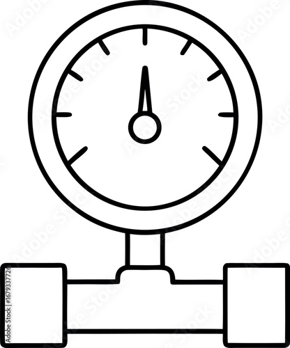 Pressure gauge outline illustration for monitoring systems and control panels depicting industrial measurement and instrumentation applications in engineering fields with indicator needle