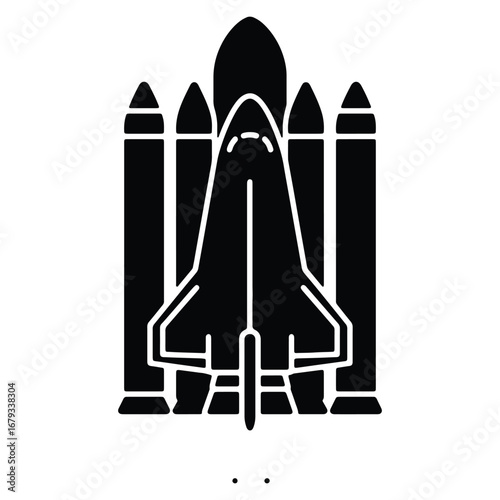 Space Shuttle Vector Icon Design for Aerospace Technology and Scientific Exploration in Black and White Style