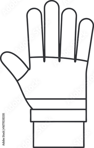 Simple outline illustration of protective glove for construction or winter sports enhancing safety and protection on white backdrop
