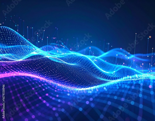 Digital Waveform Visualization: Abstract digital waveform with glowing blue and purple hues, creating a dynamic visual representation of data flow.