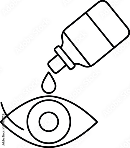 Eye drops application line art simple illustration for healthcare and medicine concepts representing vision care and treatment of ocular diseases and allergies for good health
