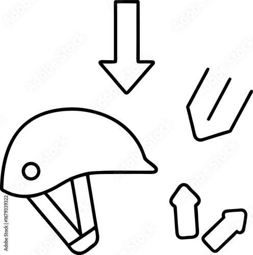 Helmet and arrows indicating different directions safety and design considerations conceptual illustration showcasing safety equipment usage for design elements