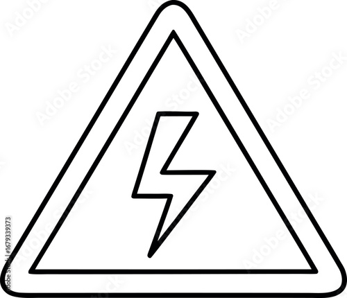 High voltage electricity danger sign in a triangle warning symbol outline for industrial safety caution and potential hazards