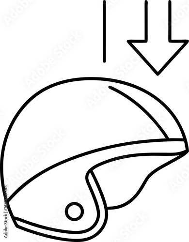 Icon of a motorcycle helmet with a downward arrow indicating proper usage and safety awareness graphic element design