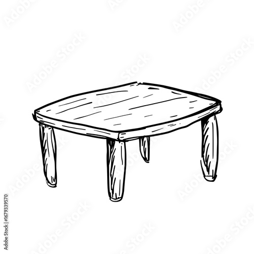 A simple, hand-drawn illustration of a classic wooden table. capturing the essence of minimalist design and practicality. vector illustration