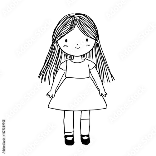 A simple sketch of a cheerful young girl with long flowing hair and a sweet smile. vector illustration