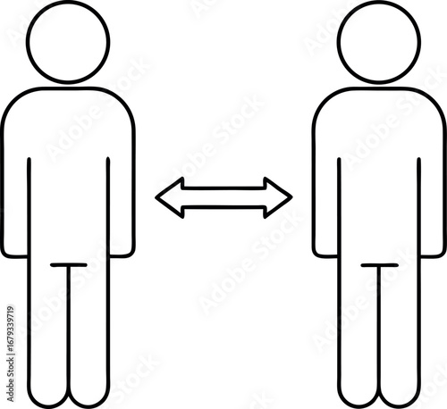 Maintain Social Distancing with People Two Identical Figures Stand Apart with Arrow Symbol Between Them