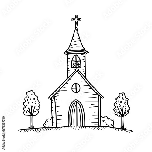 A Simple church, depicted through hand-drawn art, embodies the essence of faith. with illustrative design, offers a glimpse into spirituality. vector illustration