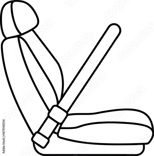 Stylized car seat outline with seatbelt safety design for automotive industry and passenger safety demonstration or minimalist transportation illustration