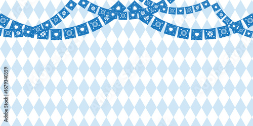 Bavarian Oktoberfest seamless pattern with blue and white rhombus Flags of Bavaria Oktoberfest blue checkered background Wallpaper Vector old diamonds background	