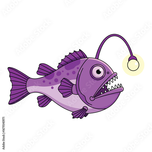 Whimsical purple anglerfish with glowing lure, perfect for ocean-themed projects