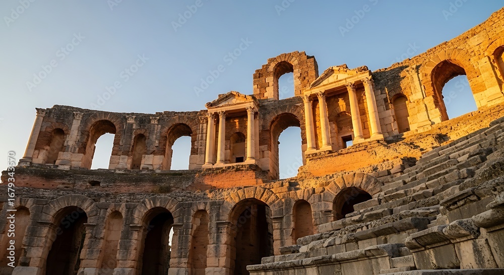 Naklejka premium Ancient Roman Amphitheater Ruins in Sunlight.