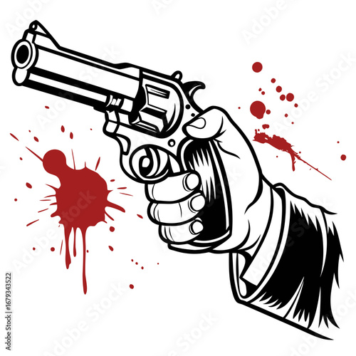Vector art of hand holding a gun with blood splatter
