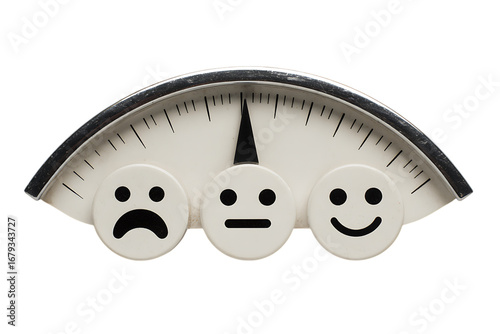 Mood meter with sad, neutral, and happy faces.