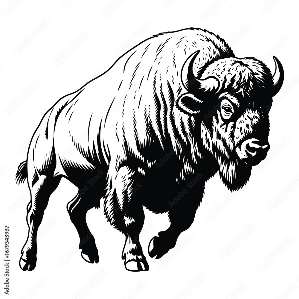 Fototapeta premium Vector art of bison charging forward