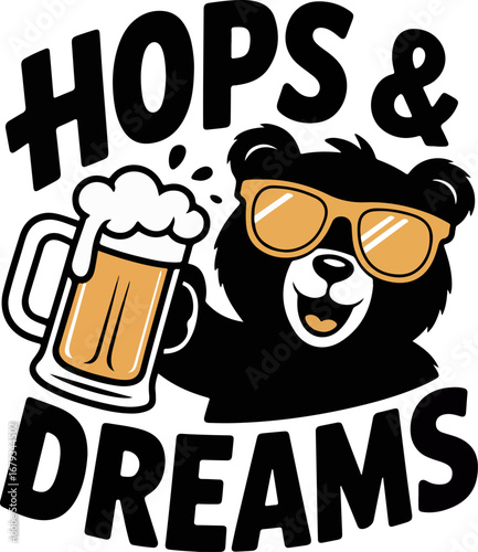 Black silhouette t-shirt design of an owl perched on a beer barrel with a frothy glass